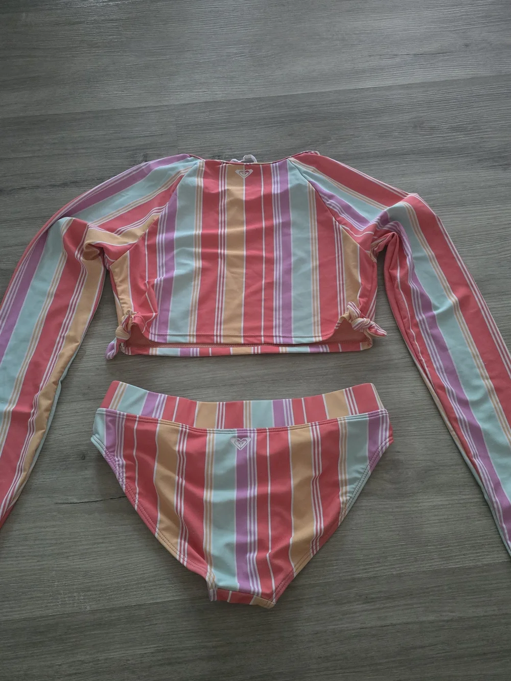 Roxy Girls' | Striped Long-Sleeve Tankini Set | Size 16
